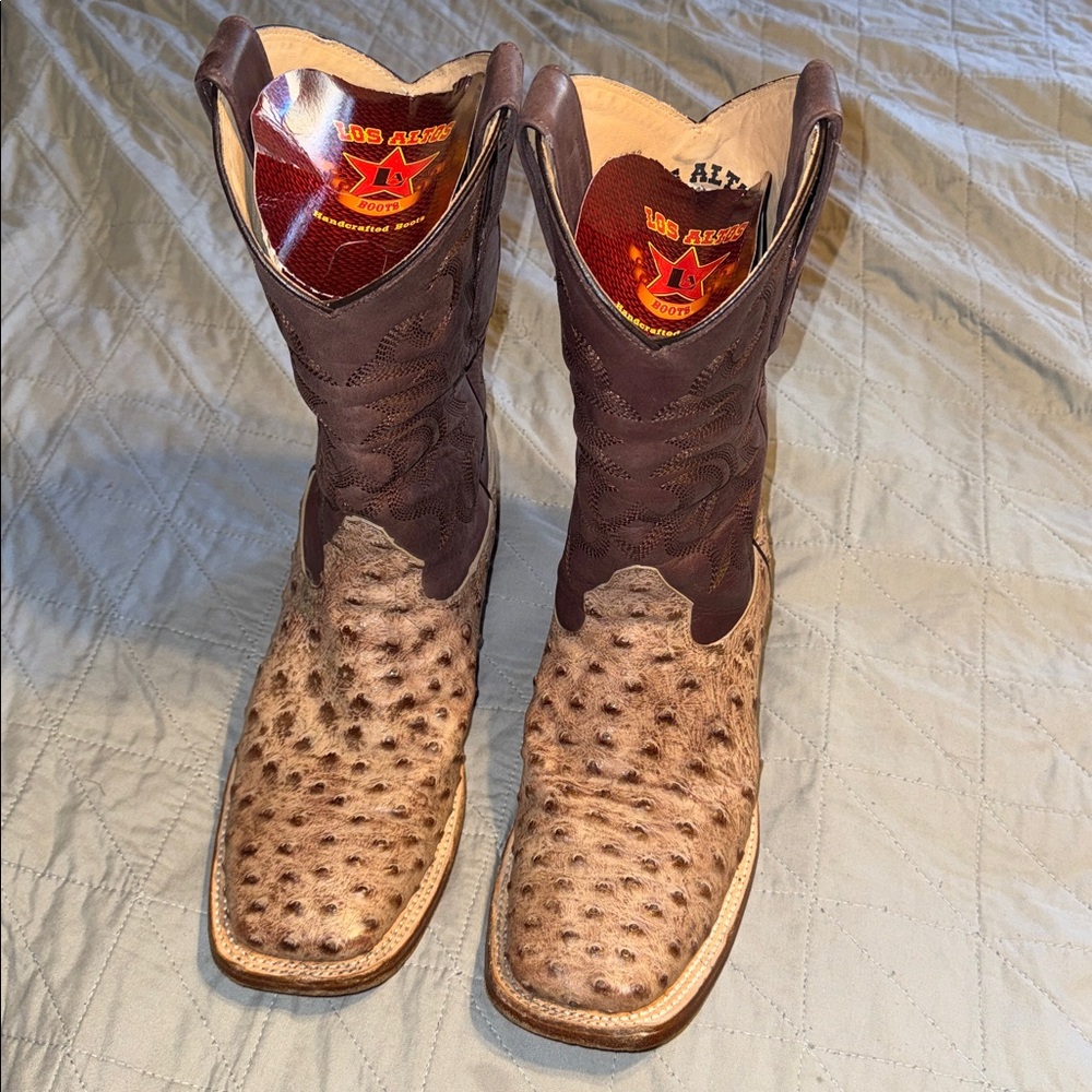 Los Altos Mocha Ostrich Men's Wide Square Toe Cowboy Western Leather Sole Boots